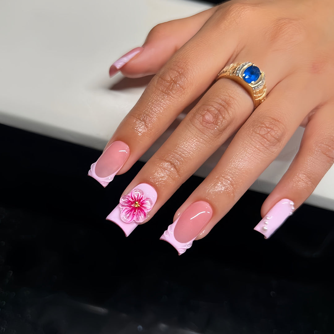 3D Floral Acrylic Nail Enhancements Bowlift