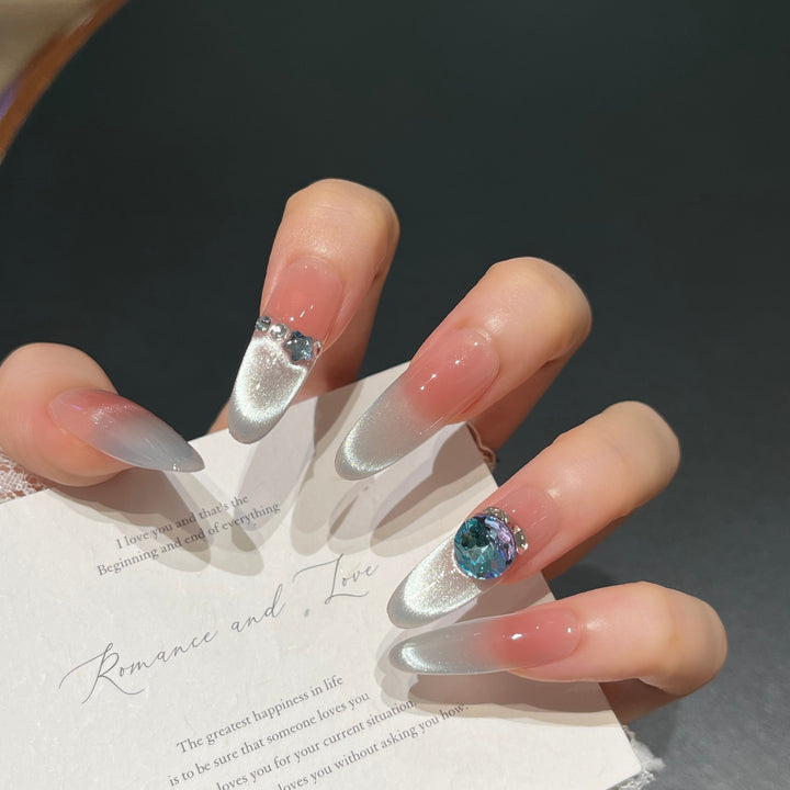 Premium Glossy Nail Extensions with Rhinestone Detail Bowlift