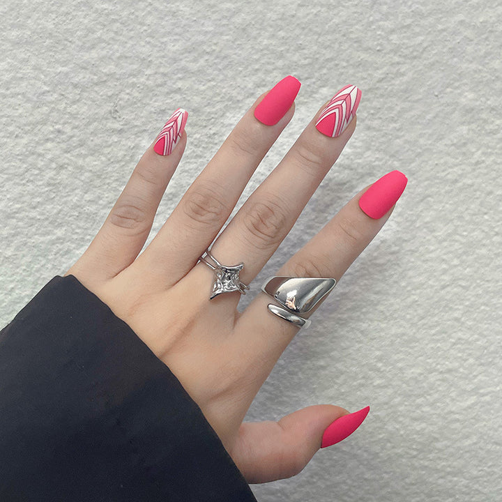 Trendy Geometric Pattern Long Press-On Nails Bowlift