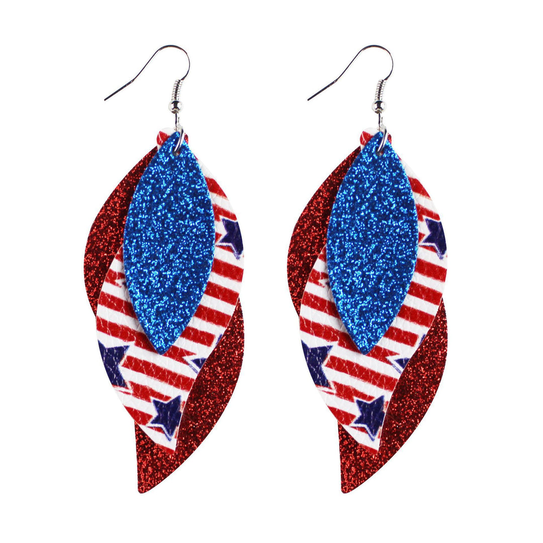 Women's nan teardrop-shaped faux leather earrings with star and stripe print Bowlift