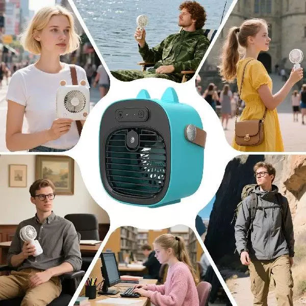 Unisex One Size compact USB rechargeable personal mist cooler with adjustable grid air humidifier and leather carrying strap Bowlift
