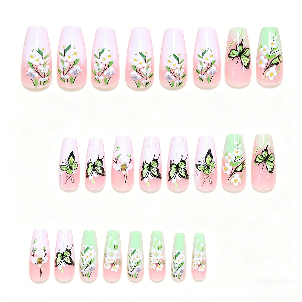 Artistic Butterfly and Floral Press-On Nail Set Bowlift