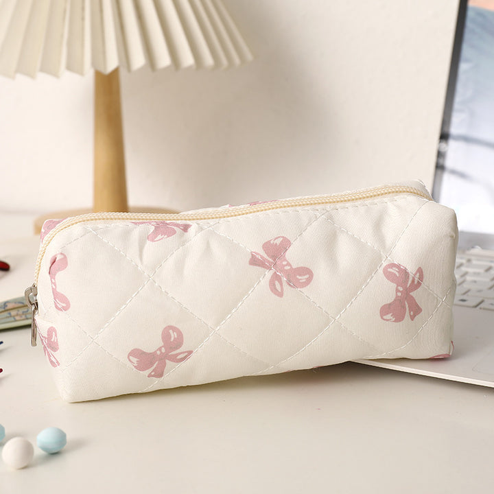 Quilted Bow-Print Cosmetic Pencil Case Bowlift