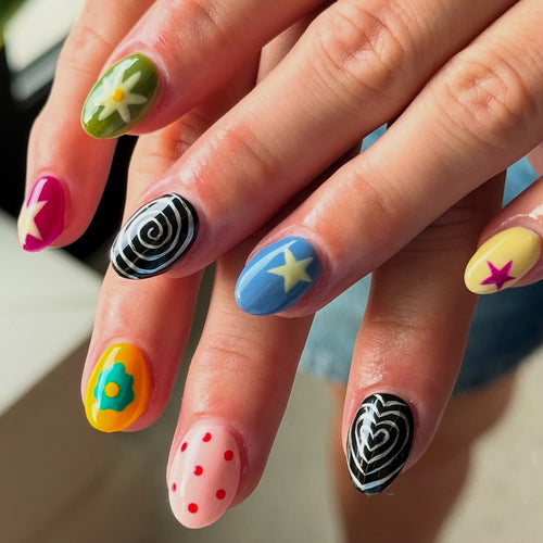 Artificial nails with colorful and creative designs Bowlift