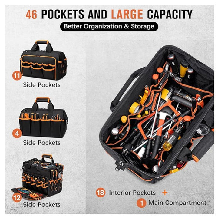 Tool bag with ergonomic design and versatile compartments Bowlift