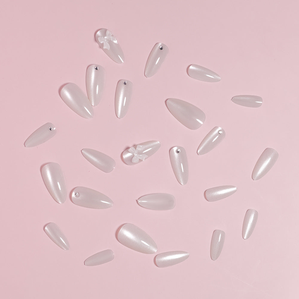 Elegant Stiletto-Shaped Press-On Nails with Decorative Bow Accents Bowlift