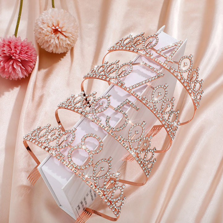 Women Glittering Tiaras with Festive Birthday Banner Bowlift