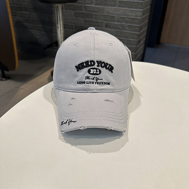 Men's Distressed Cotton Embroidered Baseball Cap Bowlift