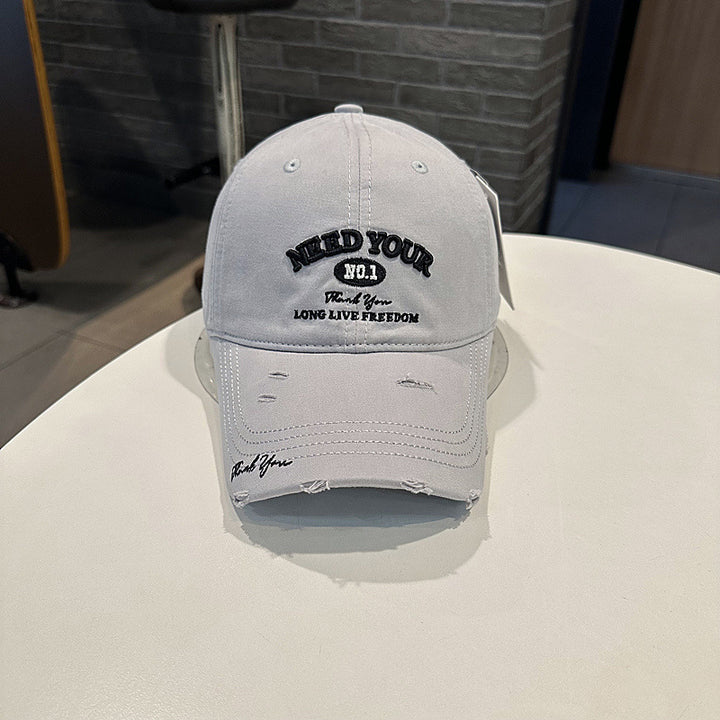 Men's Distressed Cotton Embroidered Baseball Cap Bowlift