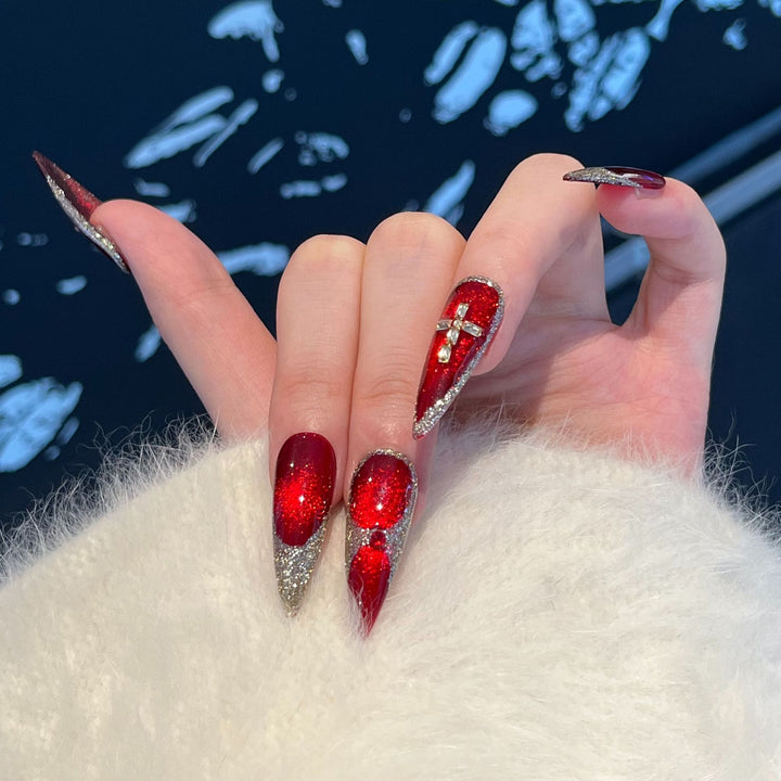 Glamorous Stiletto Press-On Nail Art Set with Sparkling Embellishments Bowlift