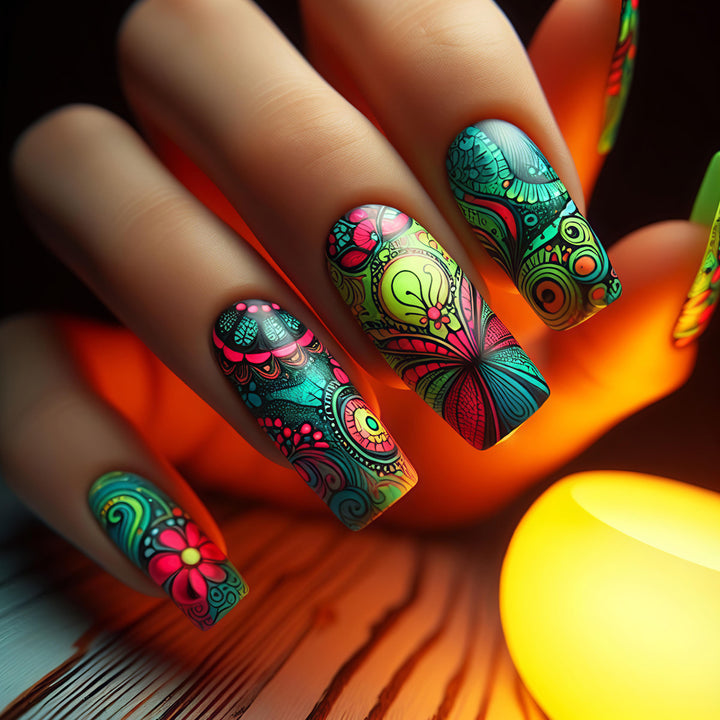 Creative Art Nails with Glowing Flower Design Bowlift