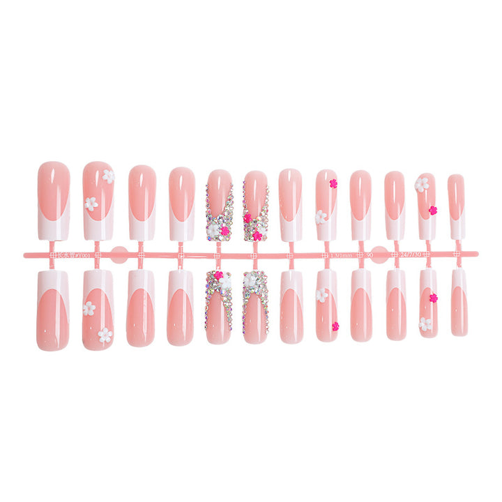 Decorative Press-On Nail Art Set with Floral and Gem Accents Bowlift 1788496044