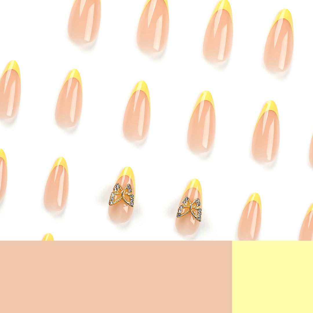 Artful stiletto nails with glamorous butterfly design Bowlift