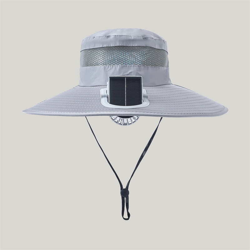 wide-brimmed outdoor sun hat with solar module, quiet mini fan, and adjustable chin strap Bowlift