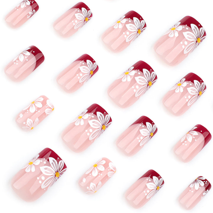 Artistic Nail Extensions with Floral Design Bowlift