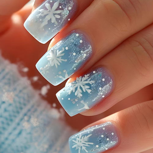 Seasonal Snowflake-Themed Press-On Nail Set Bowlift