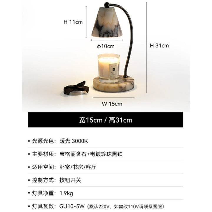 Marble bedside lamp with integrated candle tray and curved metal arm Bowlift