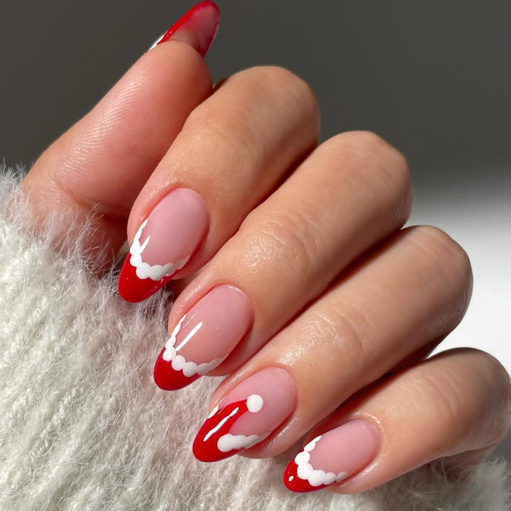 Festive Themed Press-On Nail Set with Decorative Santa Hat Design Bowlift