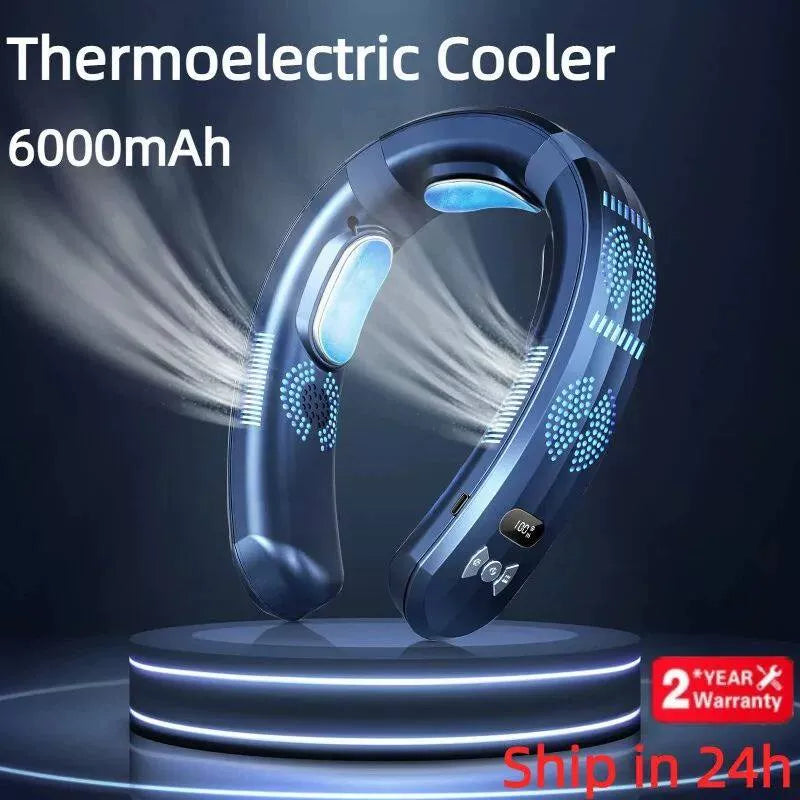 Unisex one size hands-free portable neck cooling fan with LED display and adjustable airflow Bowlift