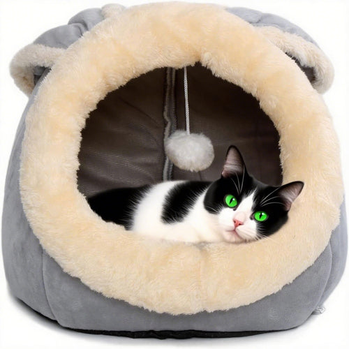 Cozy Plush Cat Hideaway  Dog Bed