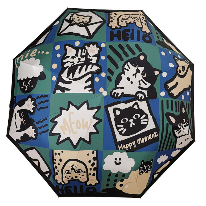 Women's Foldable Umbrella with Playful Cat Pattern Bowlift