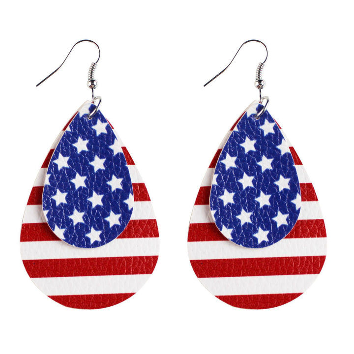 Women's star stripe print faux leather drop earrings with fishhook Bowlift