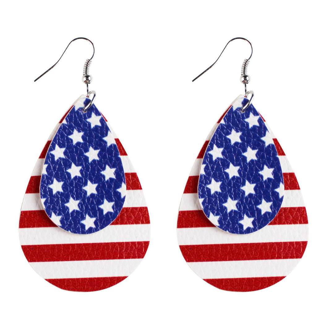 Women's nan teardrop-shaped faux leather earrings with star and stripe print Bowlift