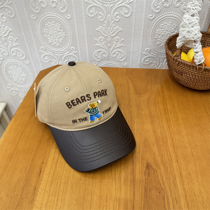 Unisex Embroidered Playful Bear-Themed Cap Bowlift