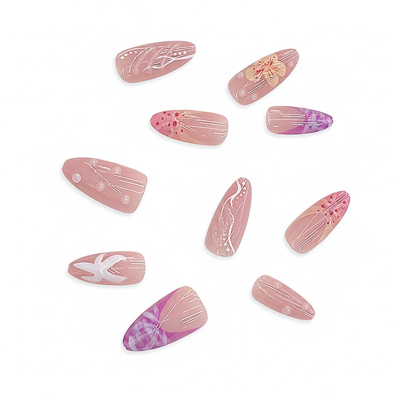 Artistic Floral Press-On Nail Design Bowlift