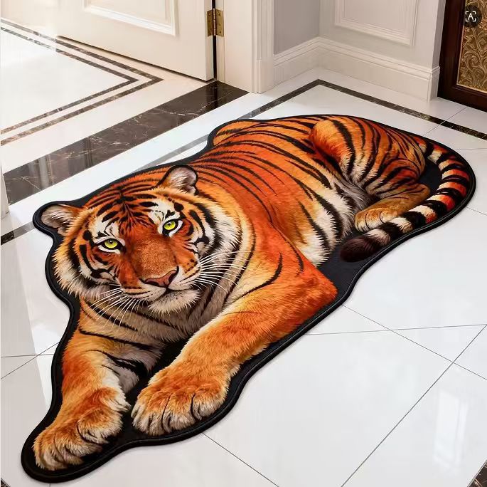 Plush Tiger-Shaped Carpet
