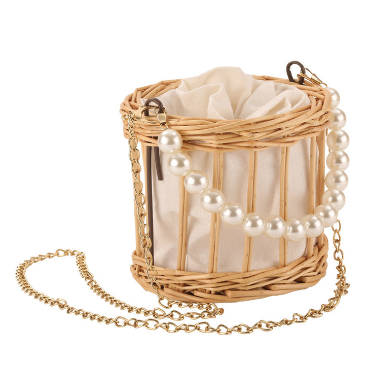 Ladies Stylish Basket Bag with Pearl Accents Bowlift