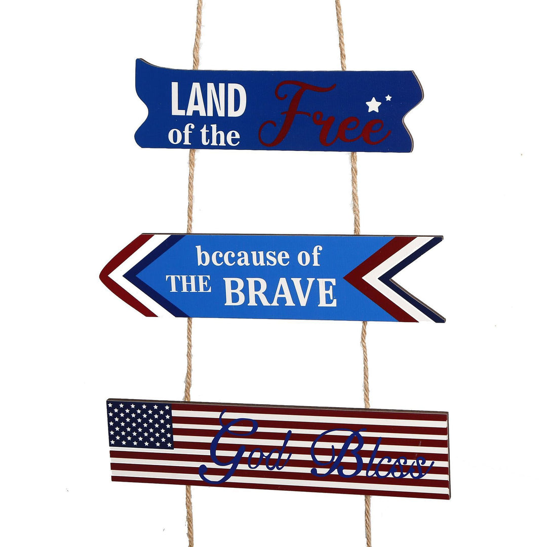 Unisex nan hanging patriotic wood wall decoration with multi-part panels and rope suspension Bowlift