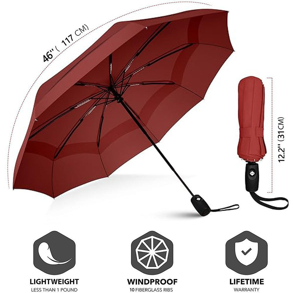 Compact automatic windproof travel umbrella with fiberglass ribs and ergonomic handle Bowlift