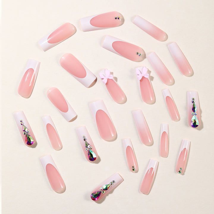Elegant 3D Gem and Floral Acrylic Nail Art Extensions Bowlift