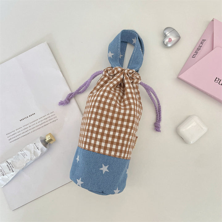 Drawstring Bottle Pouch with Denim Base and Carry Handle Bowlift