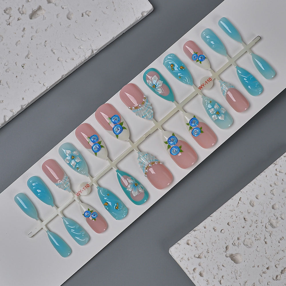 Floral Decorative Press-On Nail Set Bowlift