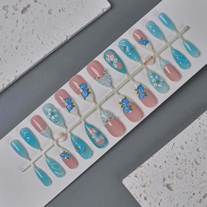 Floral Decorative Press-On Nail Set Bowlift