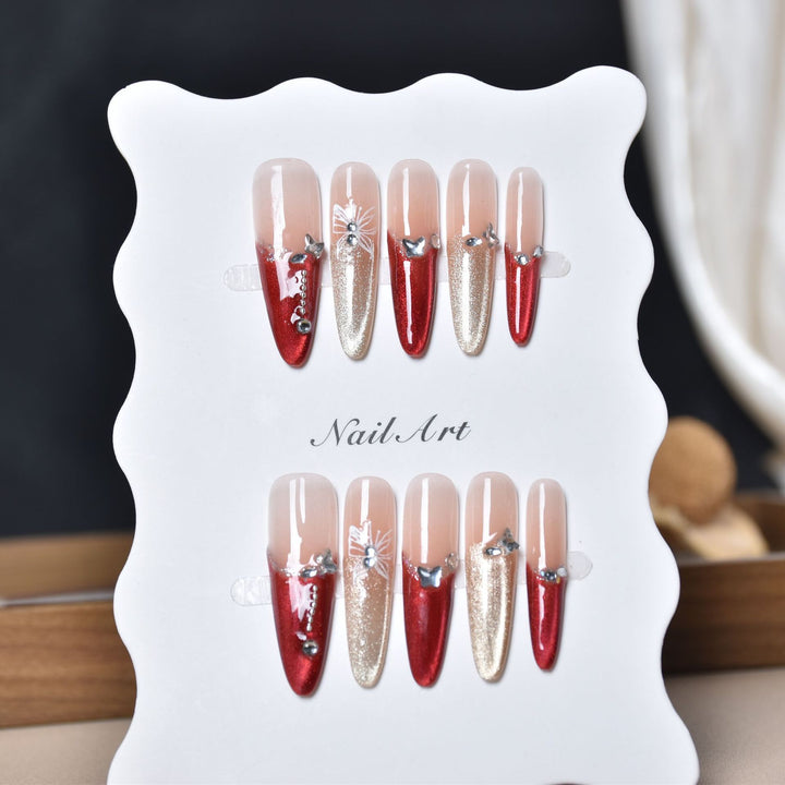 Premium Decorative Stiletto Press-On Nails Bowlift
