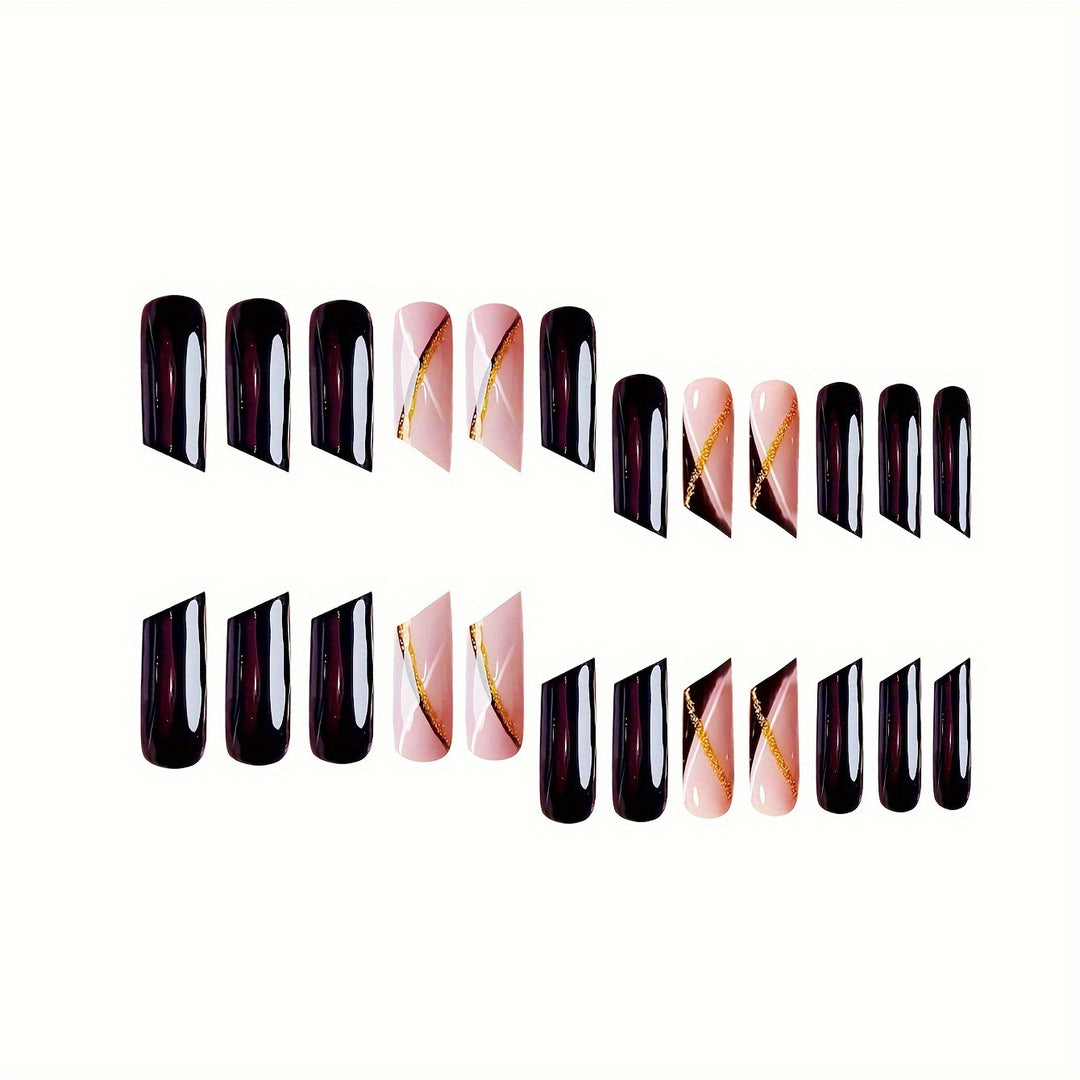 Premium Glossy Coffin Press-On Nails Bowlift