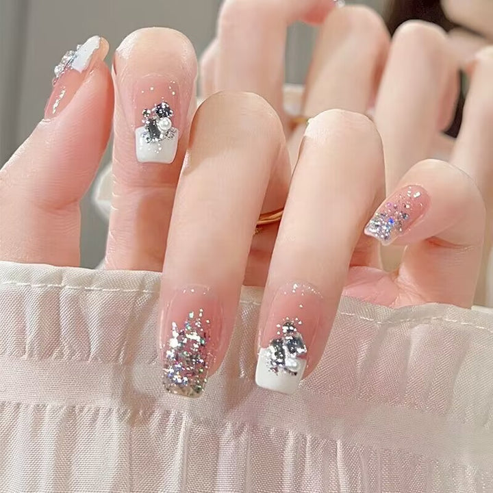 Decorative Press-On Nail Extensions with Floral Accents Bowlift