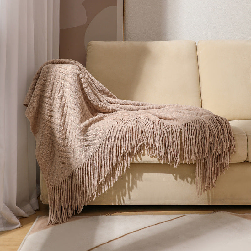 Cozy Knit Fringe Blanket Bowlift