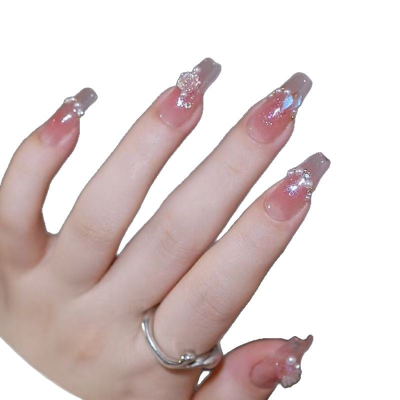 Decorative Press-On Nail Set with Rhinestone Accents Bowlift