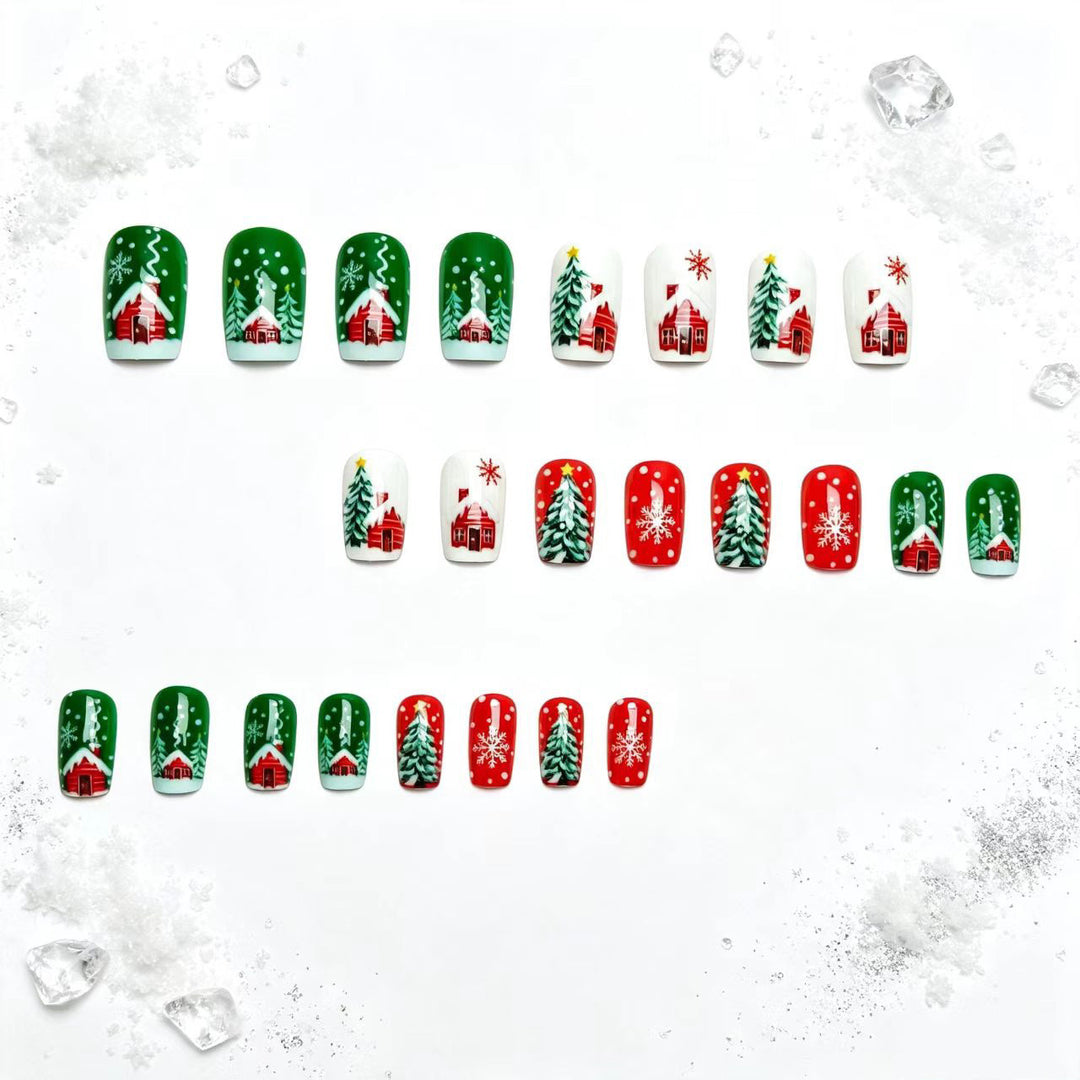 Artificial nails with winter chalet design Bowlift