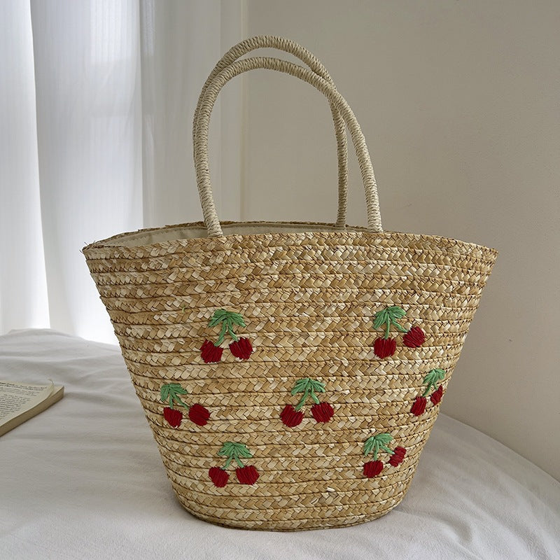 Handmade straw bag with colorful lemon motif Bowlift