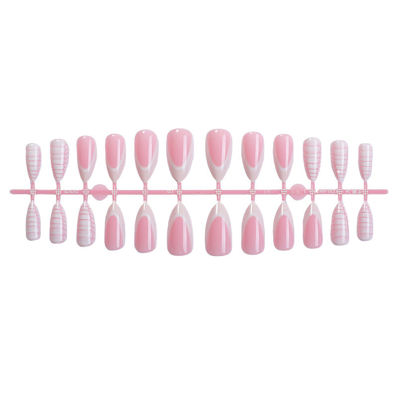 Elegant Almond-Shaped Press-On Nail Set with Striped and Solid Design Bowlift