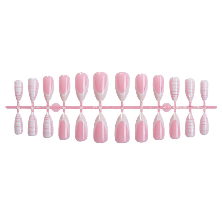 Elegant Almond-Shaped Press-On Nail Set with Striped and Solid Design Bowlift