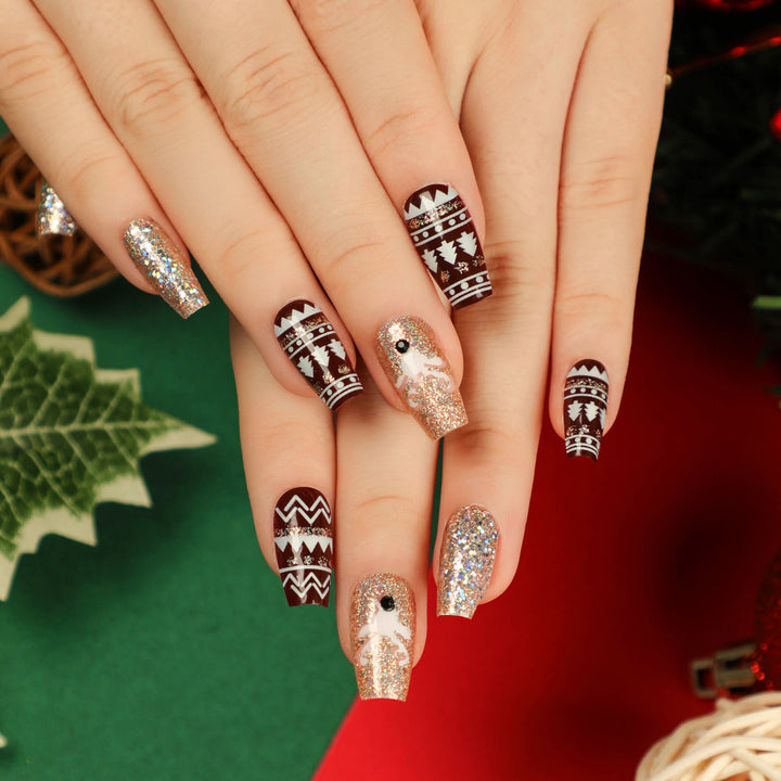Artful Nail Extensions with Glitter and Rhinestone Embellishments Bowlift