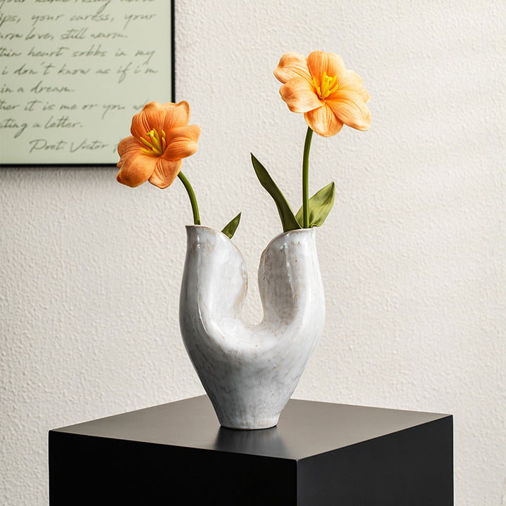 Sculptural Ceramic Double Mouth Vase with Organic Curved Silhouette