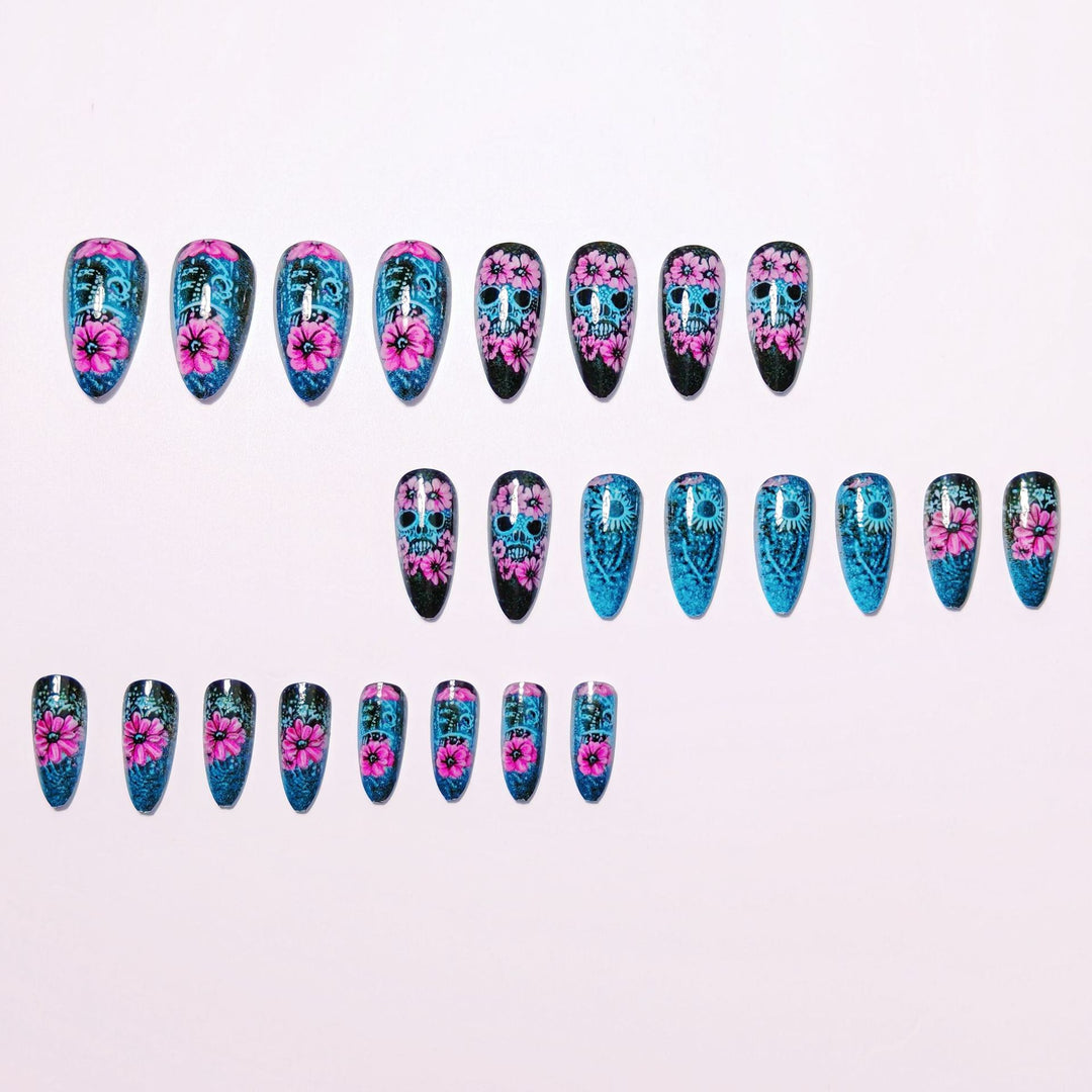 Artistic Sugar Skull Floral Nail Art Bowlift