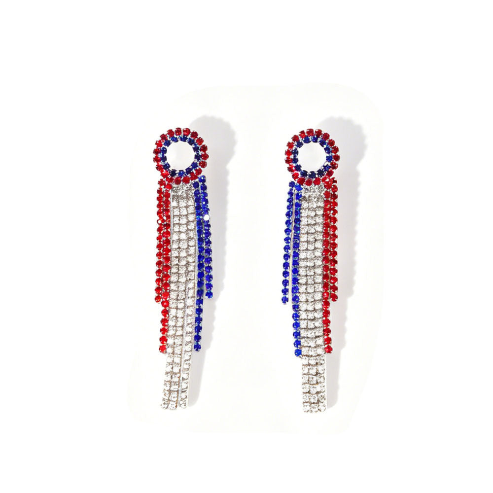 Ladies long sparkling crystal tassel earrings with geometric stud closure Bowlift